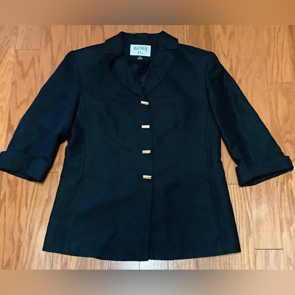 Women's 6 Wooden Button Linen Blend KASPER ASL Blazer Jacket Coat Top - Picture 2 of 15